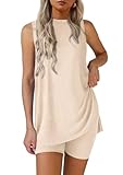 PRETTYGARDEN 2 Piece Sets for Women 2025 Summer Matching Lounge Shorts Set Resort Airport Travel Loungewear Outfits Clothing (Beige,Large)