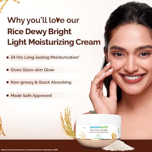 Image of Mamaearth Rice Dewy Bright Light Moisturizing Cream with Rice Water & Niacinamide for Glass-Skin - 50 g | 24 Hrs Long-Lasting Moisturization | For Face, Hands & Body | Gives A Glass-Skin Glow | Non-Greasy & Quick Absorbing