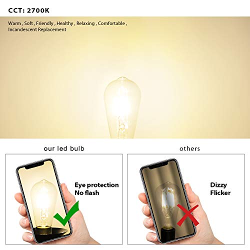LVWIT Vintage E27 Led Filament Bulb,Antique 6.5W ST64 LED E27 Edison Screw Bulb 60W Equivalent,806 LM,2700K Warm White,Retro Old Fashioned Style Antique Lamp,Non-dimmable (6 Pack) - Image 2