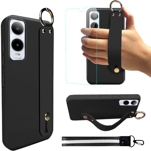 Pusiikeer Compatible for Cricket Icon 6 Phone/AT&T Verge Case, Wrist Strap Hand Holder Bracelet Wristband Stand Protective Cover Case for Cricket Icon 6 SL219C - Black