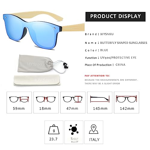 MYSNKU Wooden Bamboo Sunglasses for Men and Women, Flat One Piece Wooden Polarized Sunglasses4