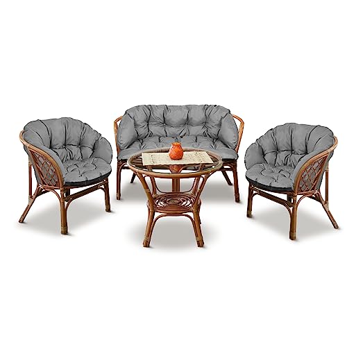 KingGarden Set de Cojines de Jardín Conjunto de 2X 122x40 cm + 1x 190x40 cm Gris Impermeable