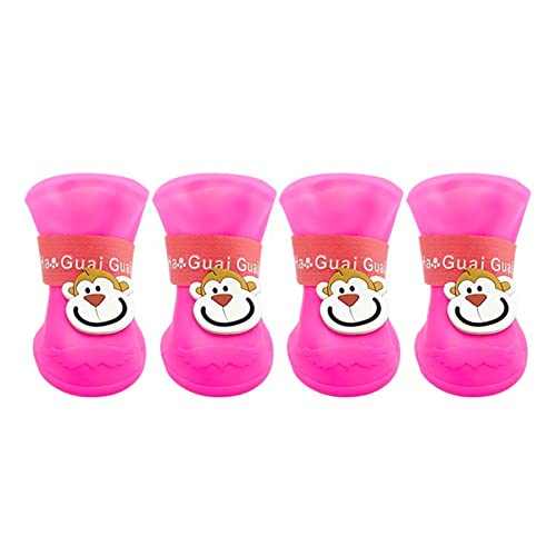 Tinysiry Pet Shoes, Cartoon Monkey Pattern Waterproof Anti-Slip Adjustable Dog Cat Rain Boots, Soft Wear-Resistant Pet Paw Protector For All Weather Pink M #TOP3