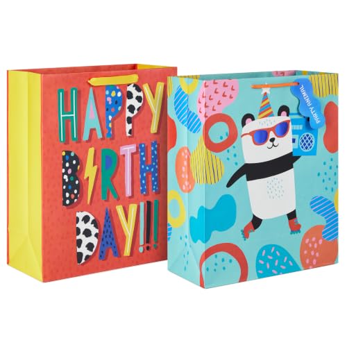 Hallmark 15" Extra Large Birthday Gift Bags, 2-Pack (Party Panda, Orange)