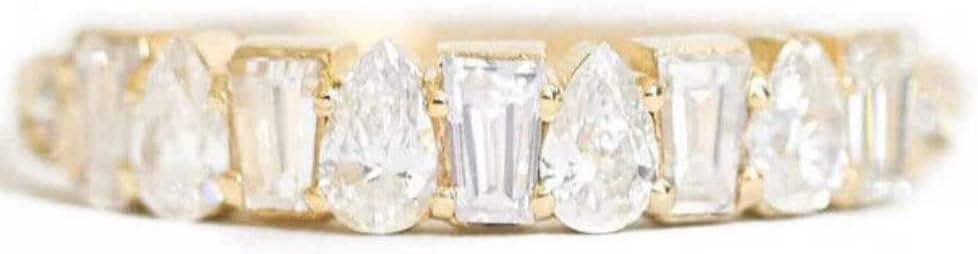 Ssjewel 2 Ct Multi Cut Half Eternity Diamond Comfort Fit Wedding Engagement Band 14K Yellow Gold Finish 925 Sterling Silver Handmade Charming Gift For Her