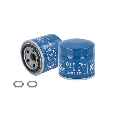 Kefly 26300-35505 Engine Oil Filters Fits for Hyundai Elantra Tucson Santa Fe Kia Sportage Forte Seltos with Drain Plug Gasket (2 PCS)