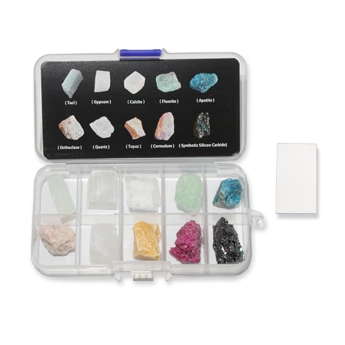 Image of Moh's Hardness Test Kit - Include 10 Rock Mineral Specimens and 1 Unglazed Porcelain Streak Plates for Exploring Identifying Studying Geology and Earth Science