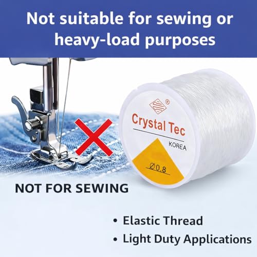 Image of 0.8 mm 40 Meter Clear Stretchy Elastic Cord for Jewelry Making - Strong & Durable Transparent Beading Thread for Bracelets, Necklaces, and DIY Crafts (40m Spool)