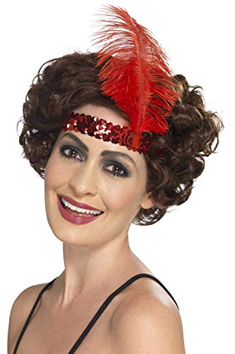 Smiffys Bandeau jeune fille délurée années 20, Rouge, avec plume