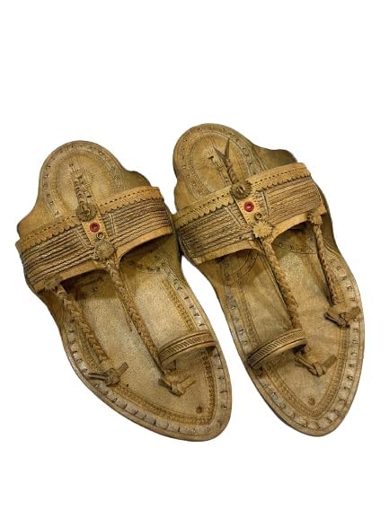 Men�s Typical Bandhiv Kapshi Kolhapuri Chappals Yellow Colour (Size - 7)-image-2