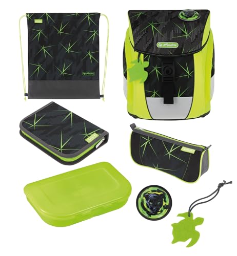 herlitz mitwachsender Schulranzen FiloActive DIN Plus Wild Life fluoreszierendes Neongrün 1.Klasse Junge Mädchen Kinder 19 L