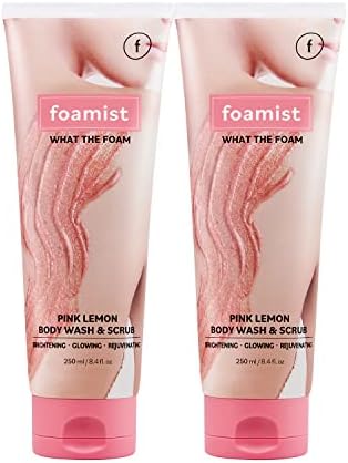 FOAMIST 2 Packs of 100% Clean Vegan Pink Lemon Grain Body Scrub & Wash scrub for Brightening Glowing, Rejuvenating skin, No paraben/SLS/SLES, Cruelty free (8.4 fl oz x 2)