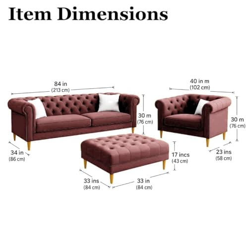 Image of Chesterfield Velvet Upholstery 3-Seater with Armchair and Footrest, Design in 3+1+Footrest Sofa for Living Room, Bedroom, Hallways (Green & Beige)