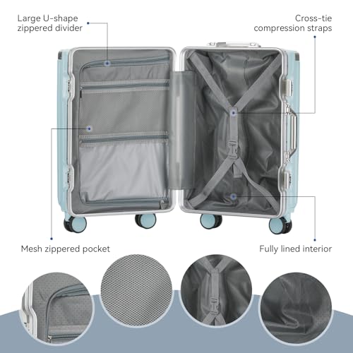 Expandable hard shell luggage with universal wheels and upgraded accessories (Blue, 26 IN)2