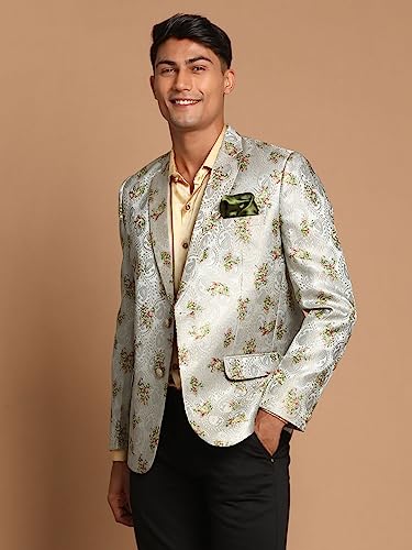 Image of VASTRAMAY mens VASTRAMAY Men's Green Jaquared Blazer