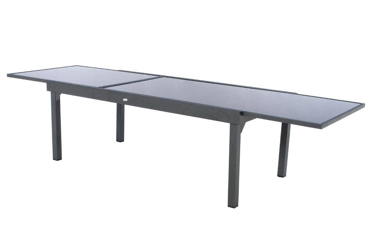 Hespéride - Tavolo da giardino allungabile Piazza, grigio grafite - 12 posti - Alluminio antiruggine, vetro temperato - Mobili da esterno con prolunga scorrevole