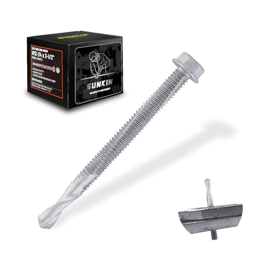 Image of SUNKIN 138PCs Self Tapping Screws for Metal, Hex Head #12 x 2-1 /2 Inch, Self Drilling for Thick Steel, Less Effort Installation, Long Lasting Anti Rust Coating
