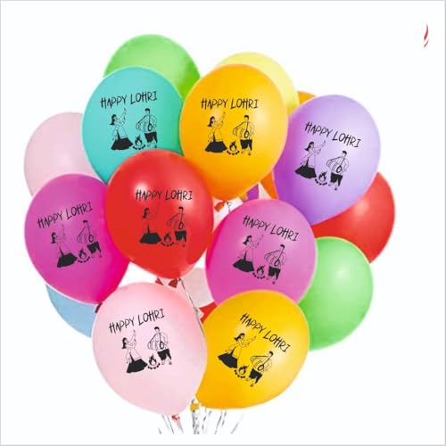 Image of HK balloons 30Pcs Lohri Decorations Printed Balloons For Lohri Festival Multicolor Balloons to Celebrate Hindu Punjabi Occasion Function For Offices Home Lohri Decorations Items. Rubber