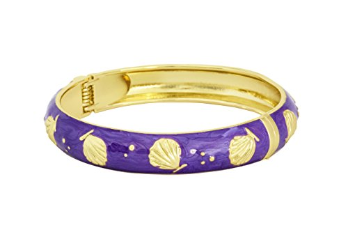 Image of Spring Hinge Enamel Seashell Bangle Bracelet