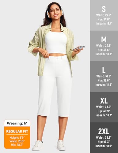Image of ISEEGZ 14'' /18 inch Capri Pants for Women Dressy Stretch Pull On Womens Capris with Pockets Petite Summer Office Work Casual