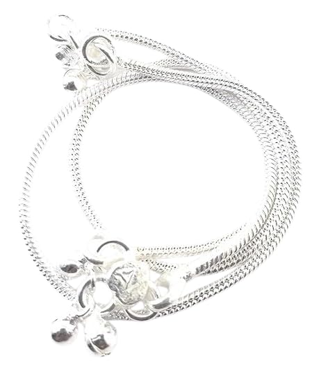 BARBUDDY Silver Plated Brass Thin Size Stylish Anklets kolusu Payal ghungroo for Women and Girls-image-24