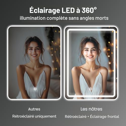 Miroir mural de salle de bain avec éclairage 3 couleurs variables - 3