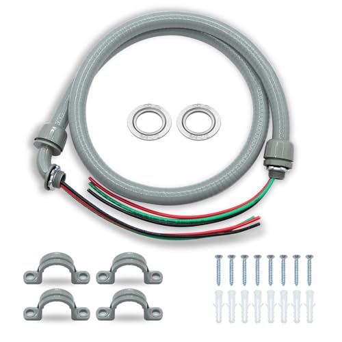 Wocloer 1/2' x 4Ft Power Whip Assembly Kit, Non-Metallic Liquid Tight Flexible Electrical Conduit with 10 Gauge Wire Electrical AC Whip Kit