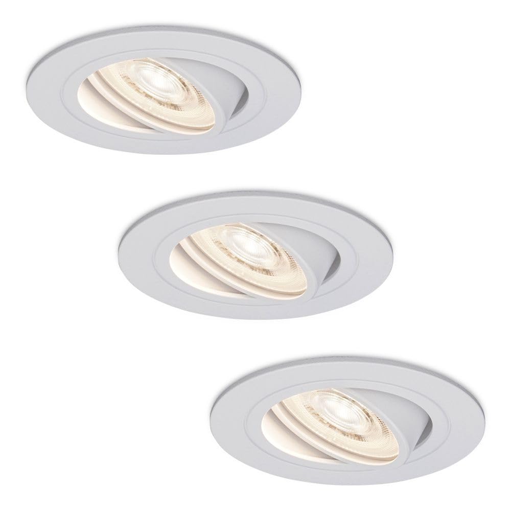 HOFTRONIC - Pittsburg - 3er LED Einbaustrahler Flach (30mm) - GU10 Module - 4000K Neutralweiß - Schwenkbar Dimmbar Weiß - Deckenleuchte geringe einbautiefe