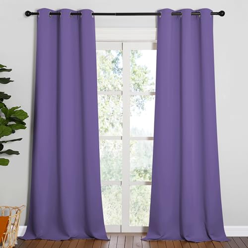 Image of NICETOWN Patio Glass Door Blackout Curtains - Privacy Panel Drapes for Dining Room, Guest Room & Bedroom (Lilac Purple, 42 inch Wide x 95 inch Long, 1 Pair)