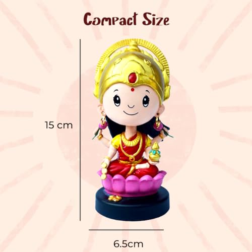 Image of Goddess Mahalaxmi Idol for Car Dashboard Bobblehead, Laxmi Devi Murti Sitting on Lotus Home Decor Items for Living Room, Office, Pooja & Gifting, Statue for Good Luck,Superhero Action Figure