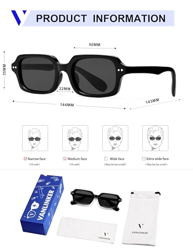 Image of VANLINKER Retro Small Square Sunglasses for Men Women Trendy 90s Rectangle Shades VL9879