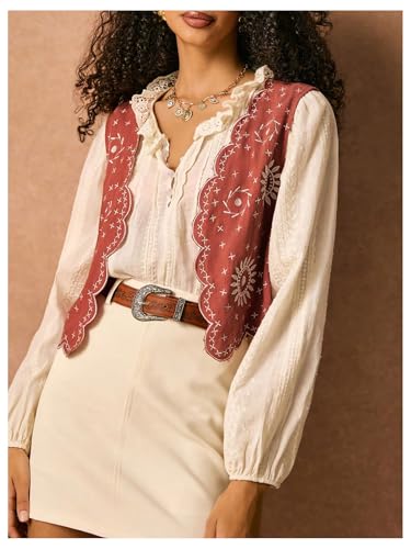Verdusa Women's Western Boho Floral Embroidery Vest Open Front Sleeveless Jacket Outerwear4