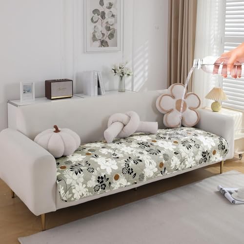 Image of HOKIPO 'Elira Series' Digitally Printed Water Repellent + Waterproof Sofa Seat Mat Cover for 1 Seater Sofa - Feather Brown Floral (NEW-AR-5241-C1*1)