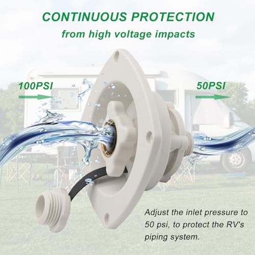 Image of RV City Water Inlet Connection Pressure Reducing Fill Hatch with Brass Check Valve and Quick Coupler Dustproof Inlet Hose Adapter for Fresh Water Fill Compatible with RV Marine Camper(White)