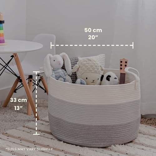 Organihaus Extra Large Rope Toy Basket for Kids Storage, 67L Woven Rope Laundry Bin for Blankets, Dog toys, Clothes - Bedroom, Bathroom and Living Room Hamper, 50x30cm, Grey
