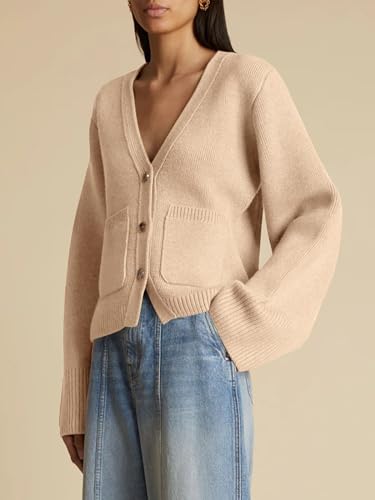 Saodimallsu Womens Deep V Neck Cardigan Sweaters Open Front Button Down Long Sleeve Cropped Knit Coats with Pockets2