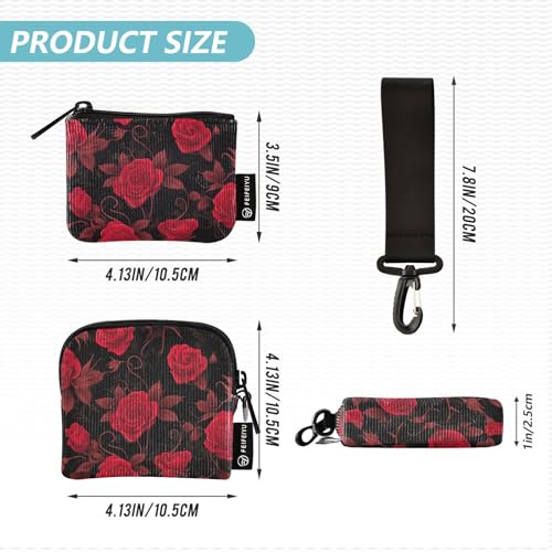 Red Rose Gothic Women's Dual Wallets Business Card Cases Slim Detachable Card Wallet Money Organizer with Zipper Pocket for Women 2 Pcs4