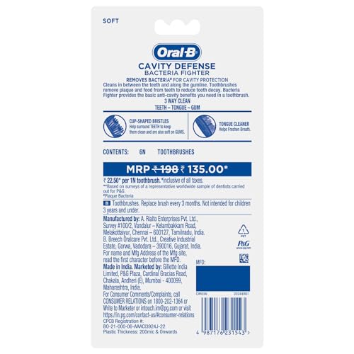 Oral-B Cavity Defense Bacteria Fighter Manual Toothbrush for Men, Women, Adults – 6 Pieces, Soft - image 8