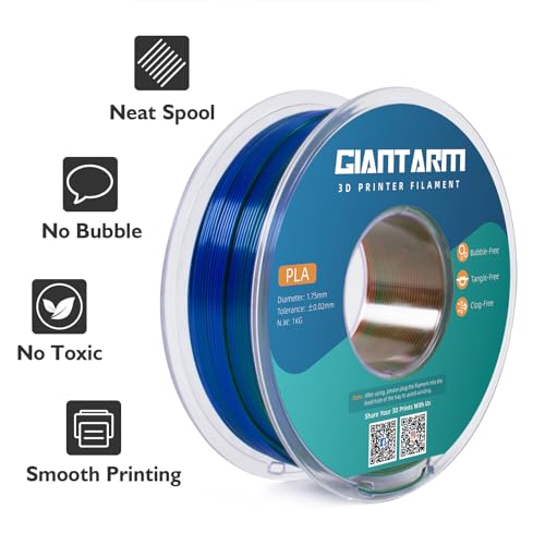 Image of GIANTARM Tri-Colors Silk Pla Filament, 3D Printer Filament 1.75mm + /-0.02mm, 1Kg (2.2lbs) Spool, Vacuum Packaging (Orange+Blue+Green)