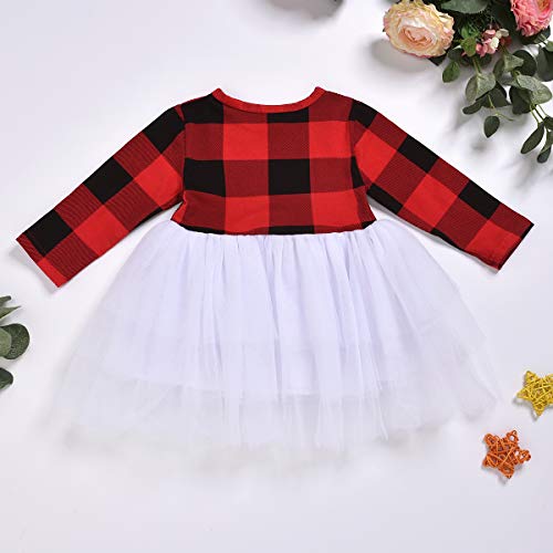 GLIGLITTR Toddler Baby Girls Christmas Outfits Striped Santa Claus Xmas Deer Print Party Dress Clothes Outfit (Red+White, 120(3-4T)) - Thumbnail 4