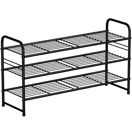 SUFAUY 3-Tier Shoe Rack, Closet Metal 33" Wide Shoe Rack Organizer Heavy Duty, Stackable, Black