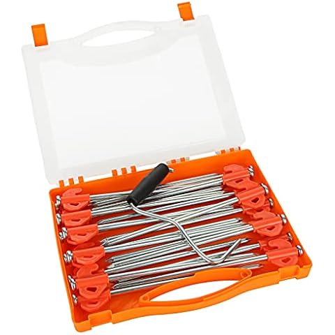 MIVIDE 20Pack 8In Heavy Duty Tent Pegs, Extra Strong Tent Pegs Heavy Duty, Storm Proof Steel Tent Pegs Tent Accessories with Portable Storage Case for Hard Ground, Rock, Sand Cover