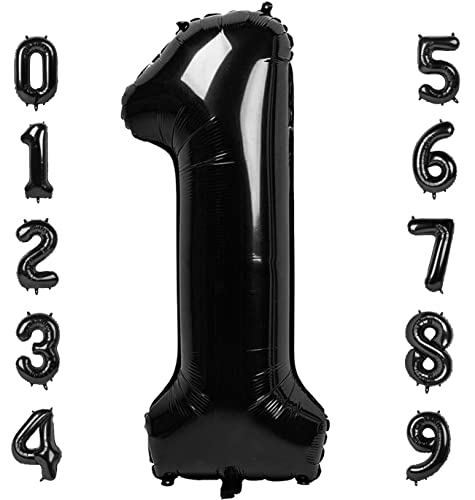 Number Balloons Black 1 Balloon for Birthday Party One Happy Birthday Decorations 40 Inch Large One Balloon for 1st Girl Boy Baby Shower 10 11 15 16 18 21 Photo Shoot