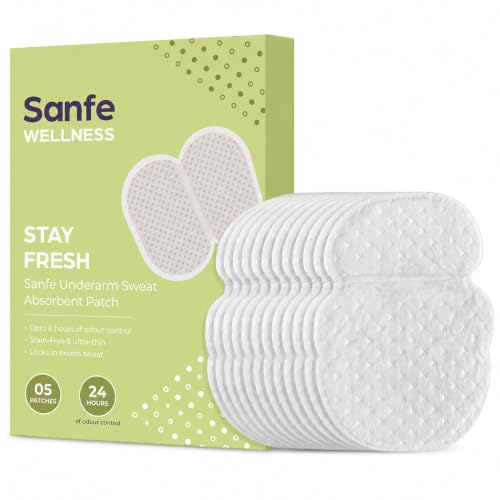 Image of Sanfe Underarm Sweat Absorbent Patch | Prevents Stains, Absorbs Sweat & Unpleasant Odour | 8 hr odour control, stain free, ultra thin | 5 Pairs (Pack of 2)