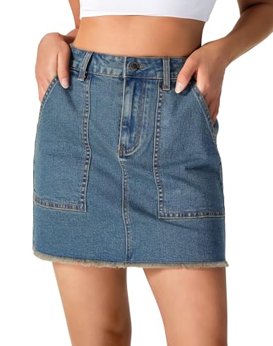 roswear Jean Skirts for Women Stretchy Mini Skirt with Underneath and Large Pockets