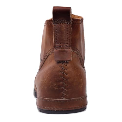 Image of OSSTONE Moto Boots for Men Fashion lace-up Leather Chukka Boots Casual Shoes OS-6015-2-retro-brown-US-R