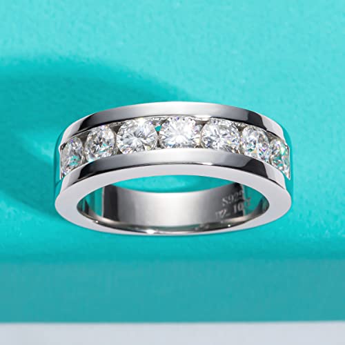 AnuClub Moissanite Eternity Wedding Band Ring 2cttw Round Cut D Color Channel Set 925 Sterling Silver Ring for Men Size 11.5 - Thumbnail 7