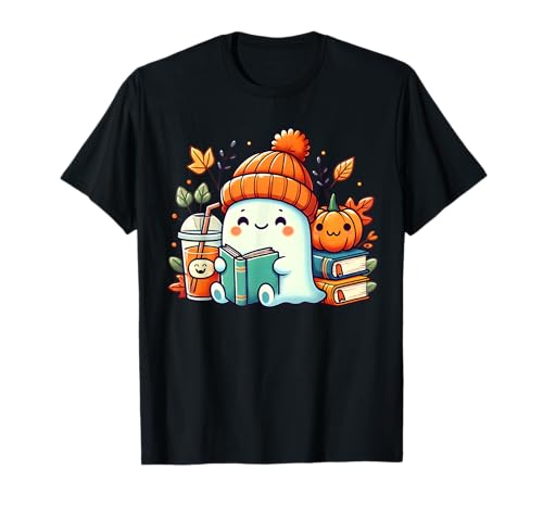 Funny Cute Ghost Reading Book Lovers Halloween Ghost Coffee T-Shirt