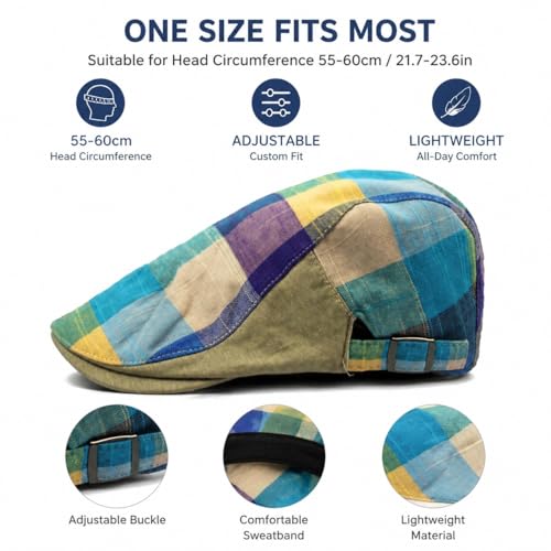 Image of Men's Plaid Striped Newsboy Ivy Flat Driving Golf Cap