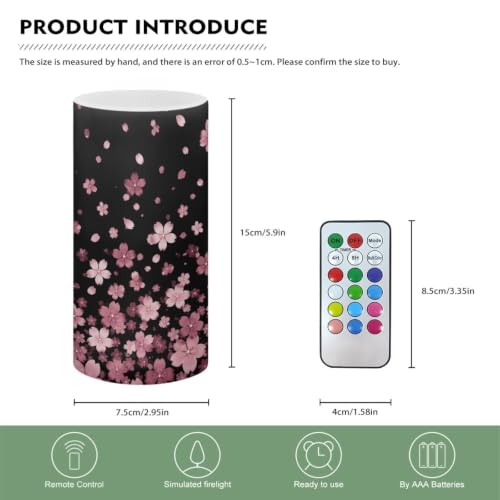 Image of Poceacles Flickering Flameless LED Battery Candles Pillar Candles Tealight with 18-Key Timer Remote with Colorful Light for Indoor Outdoor Home Decor, Cherry Blossom Pink Black